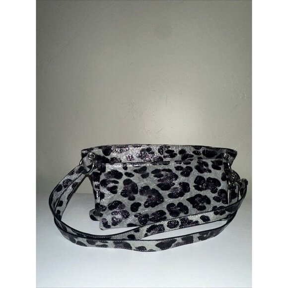 LODIS Handbags - Lodis Cheetah Print Gray Black Leather Silver Shoulder Purse 13 X 8
